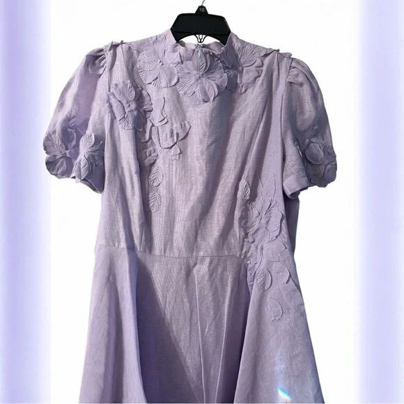 Antonio Melani Linen Floral Applique Dress Lavender Fit & Flare Size 12 - Picture 3 of 7